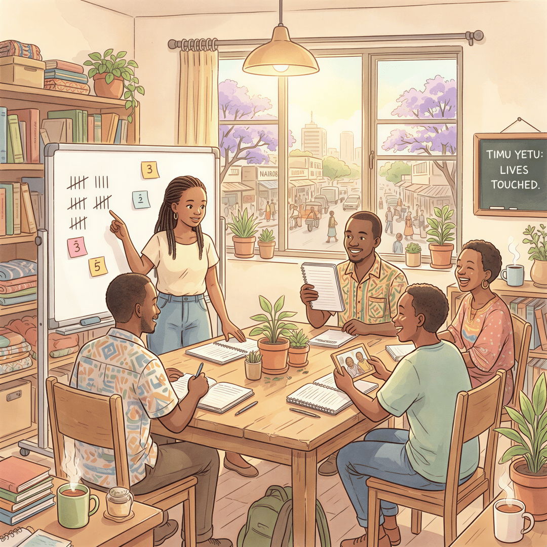 Kenyan office team planning minimum number of employees for group insurance with tally marks