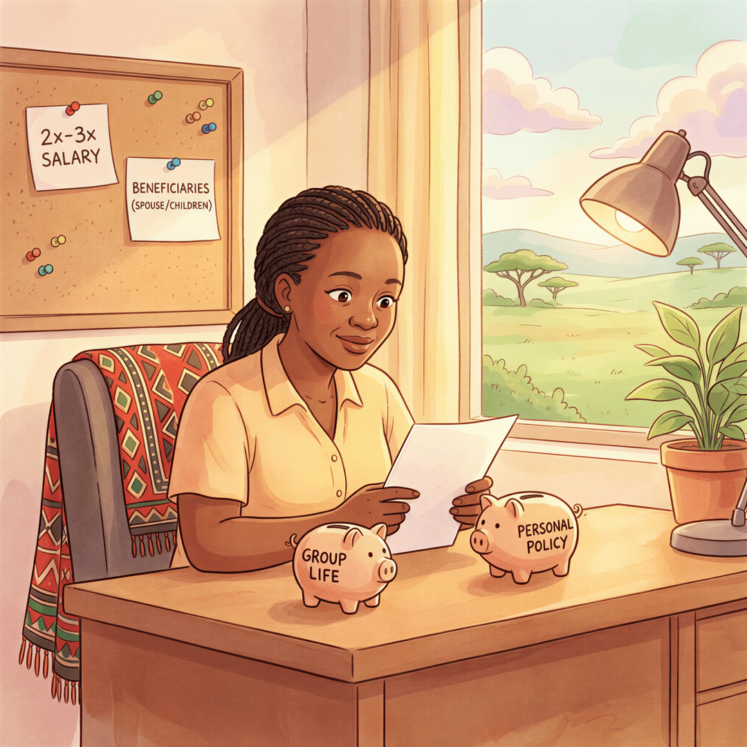 Person comparing group life cover at work with a personal policy in a warm setting