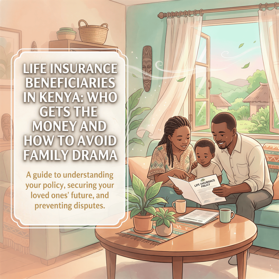 Banner illustration for Life Insurance Beneficiaries in Kenya featuring a warm family scene
