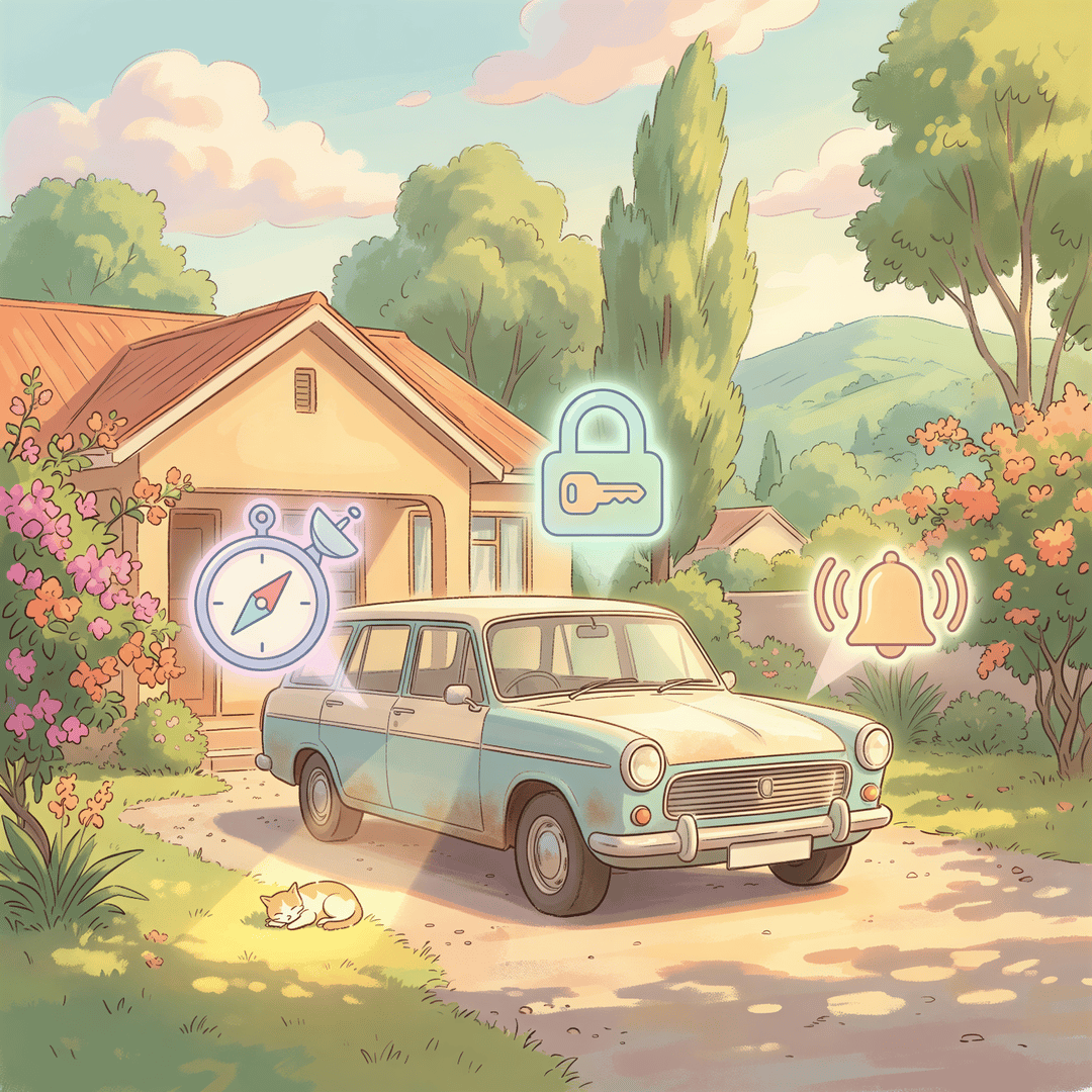 Car with GPS tracker and security devices reducing motor insurance cost