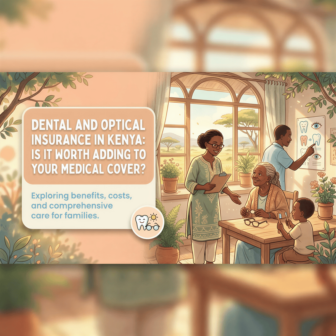 Studio Ghibli-inspired banner for Dental and Optical Insurance in Kenya with warm, dreamy visuals