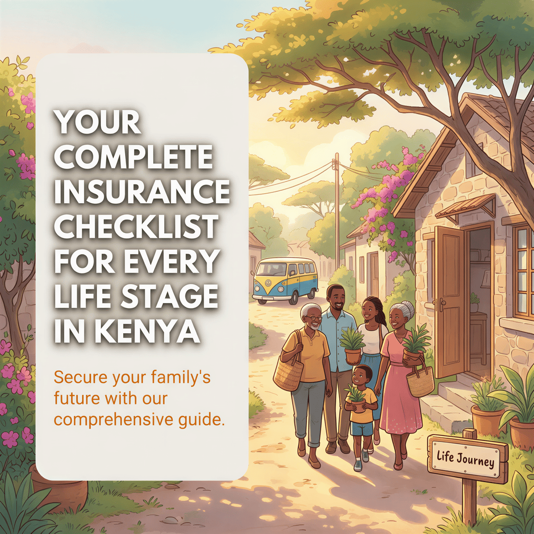 Your complete insurance checklist banner for every life stage in Kenya with Studio Ghibli vibe