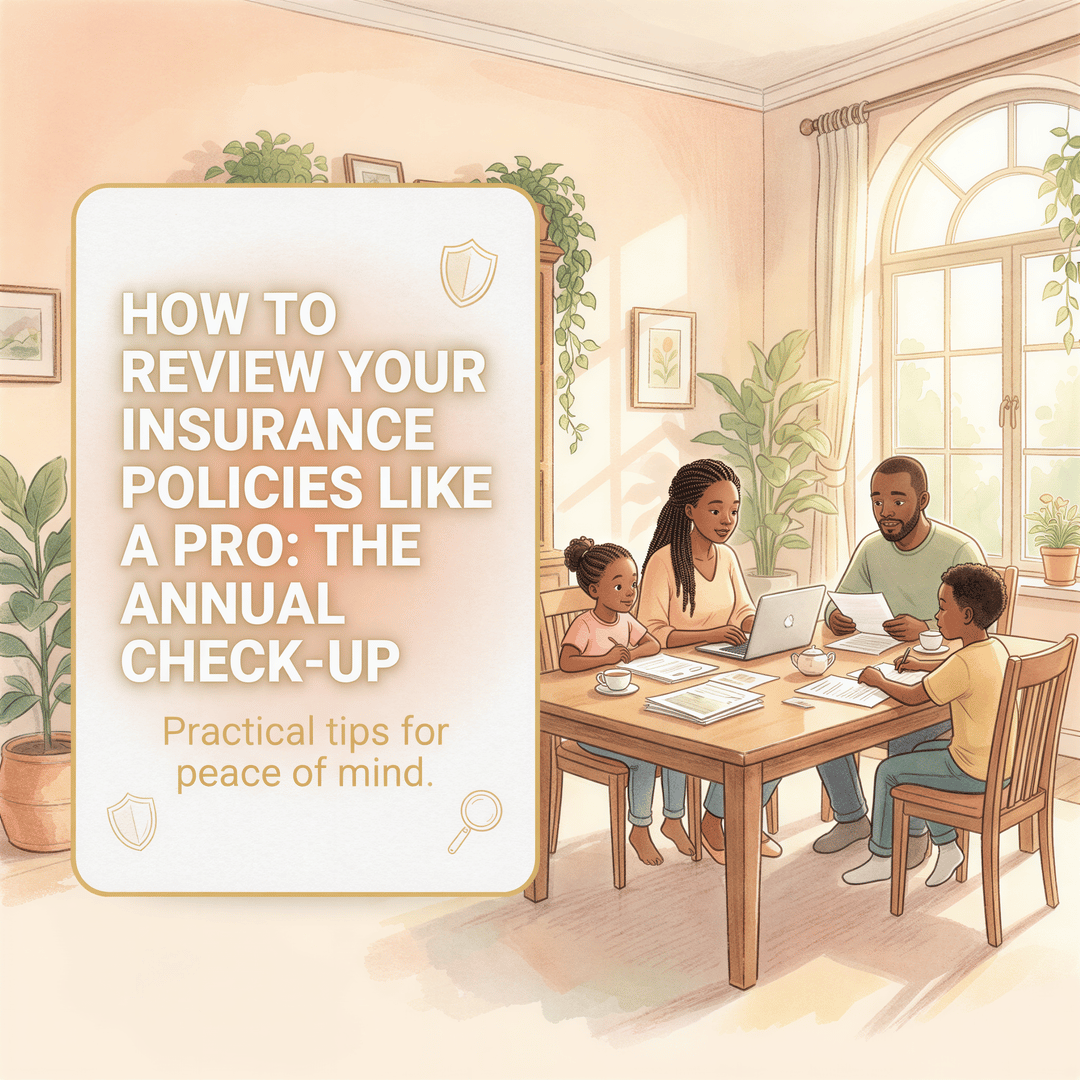 Studio Ghibli-inspired banner for annual insurance policy review with warm, inviting tones