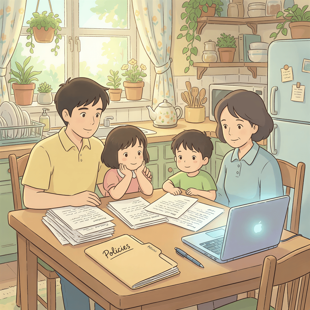 Documents and policies gathered on a table for review