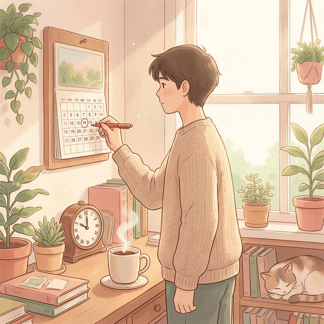 Person planning the insurance review on a calendar with reminders