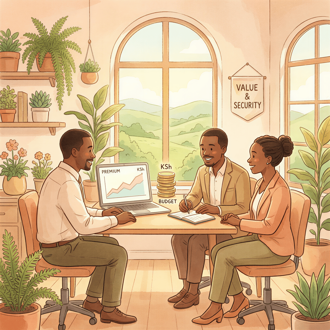 Illustration of PI insurance cost in Kenya with premiums and coins