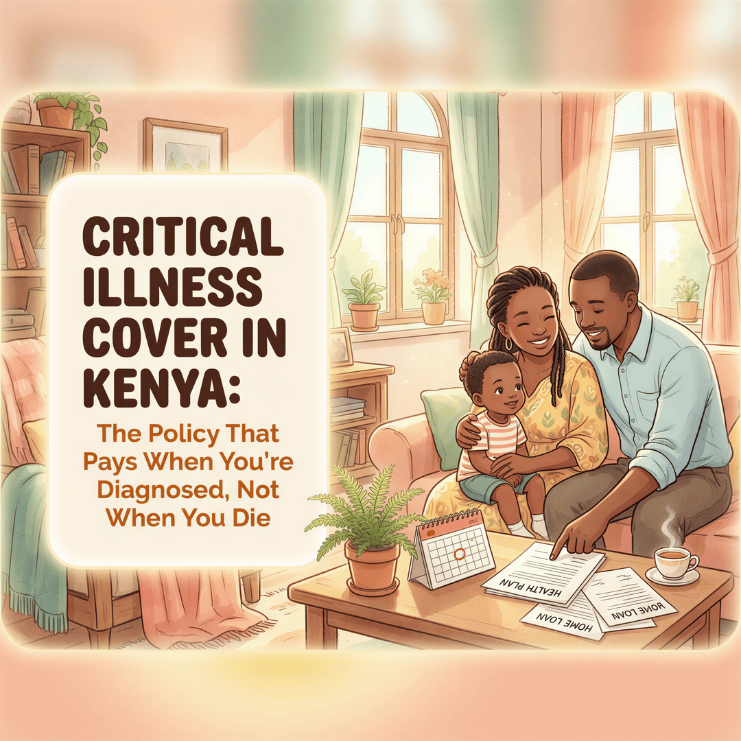 Kenya critical illness cover banner featuring a hopeful family in a cozy home