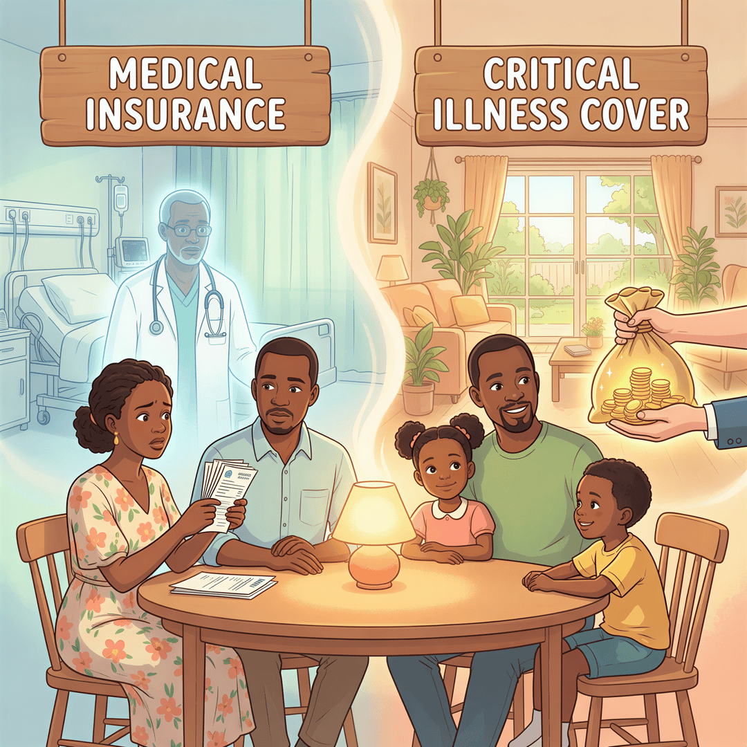 Illustration comparing critical illness cover with medical insurance in Kenya